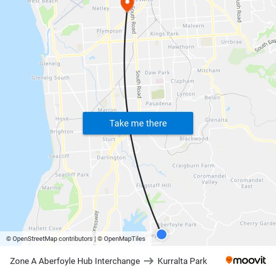 Zone A Aberfoyle Hub Interchange to Kurralta Park map