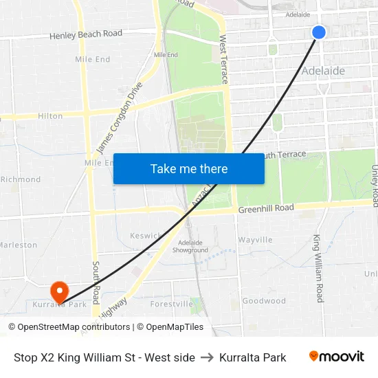 Stop X2 King William St - West side to Kurralta Park map