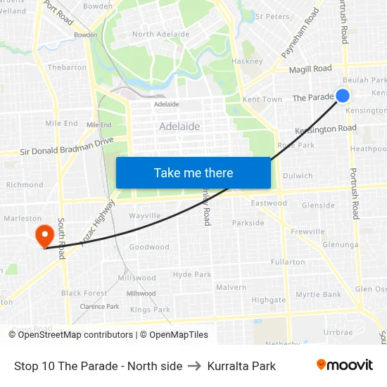 Stop 10 The Parade - North side to Kurralta Park map