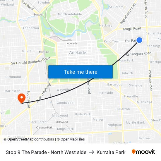 Stop 9 The Parade - North West side to Kurralta Park map