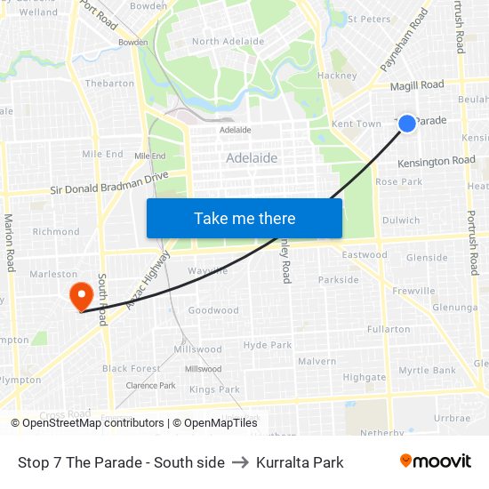 Stop 7 The Parade - South side to Kurralta Park map