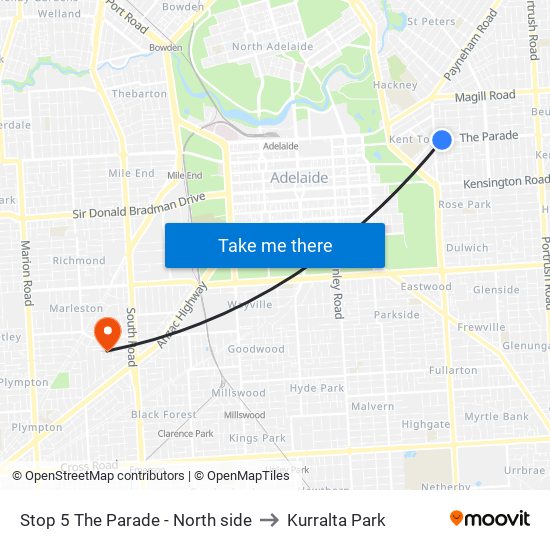 Stop 5 The Parade - North side to Kurralta Park map