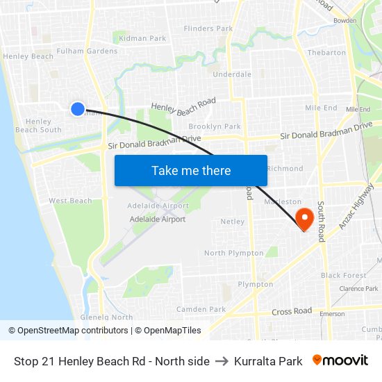 Stop 21 Henley Beach Rd - North side to Kurralta Park map