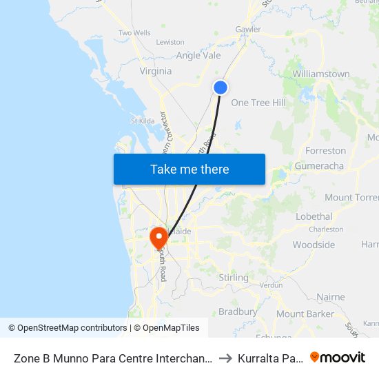 Zone B Munno Para Centre Interchange to Kurralta Park map