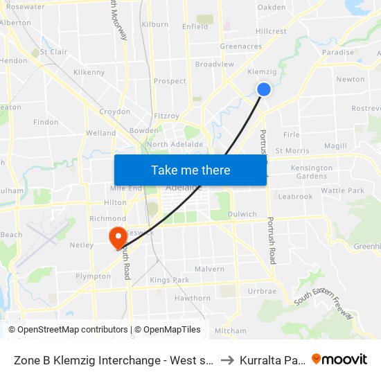 Zone B Klemzig Interchange - West side to Kurralta Park map