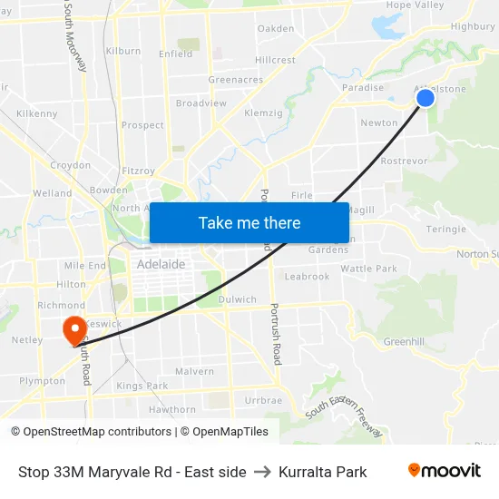 Stop 33M Maryvale Rd - East side to Kurralta Park map