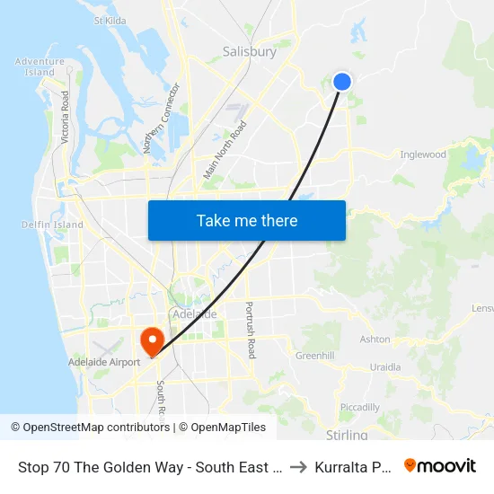 Stop 70 The Golden Way - South East side to Kurralta Park map