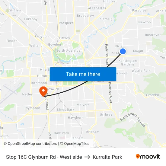 Stop 16C Glynburn Rd - West side to Kurralta Park map