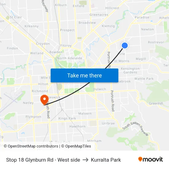 Stop 18 Glynburn Rd - West side to Kurralta Park map