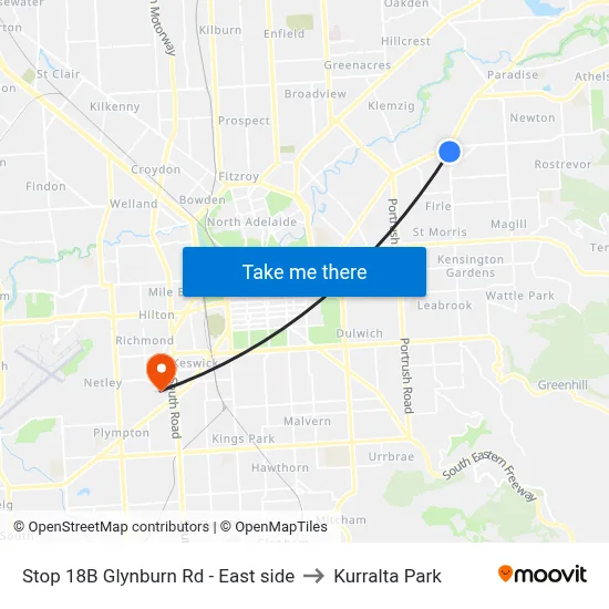 Stop 18B Glynburn Rd - East side to Kurralta Park map