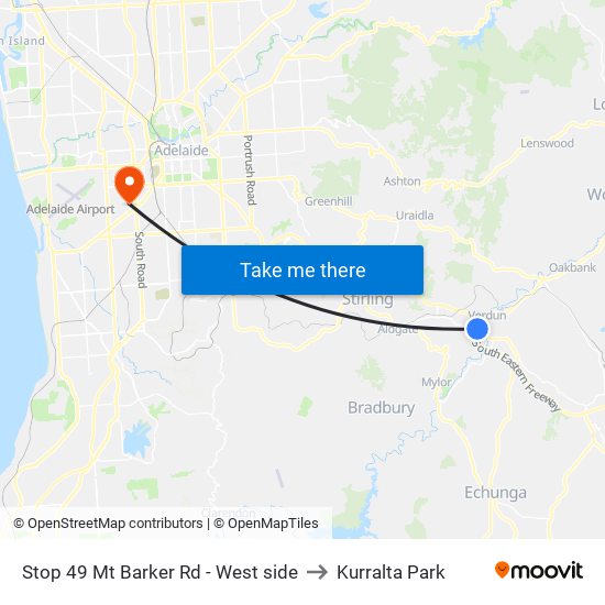 Stop 49 Mt Barker Rd - West side to Kurralta Park map