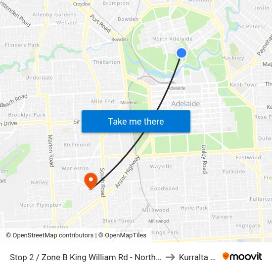 Stop 2 / Zone B King William Rd - North West side to Kurralta Park map