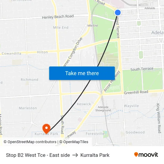 Stop B2 West Tce - East side to Kurralta Park map