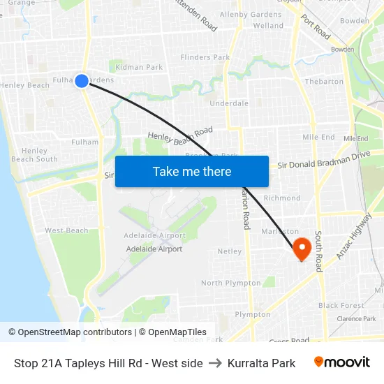Stop 21A Tapleys Hill Rd - West side to Kurralta Park map