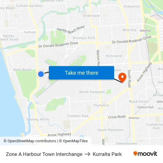 Zone A Harbour Town Interchange to Kurralta Park map