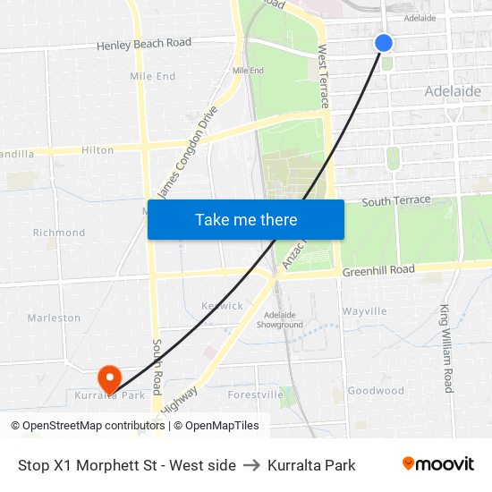 Stop X1 Morphett St - West side to Kurralta Park map
