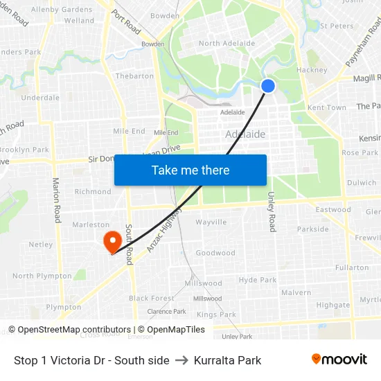 Stop 1 Victoria Dr - South side to Kurralta Park map