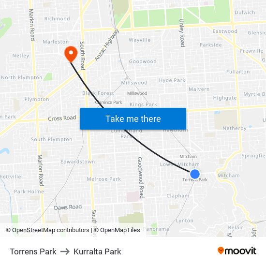 Torrens Park to Kurralta Park map