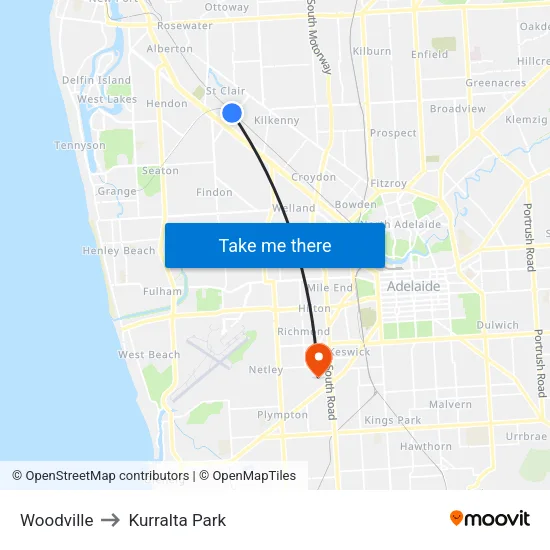 Woodville to Kurralta Park map