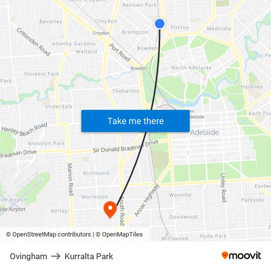 Ovingham to Kurralta Park map