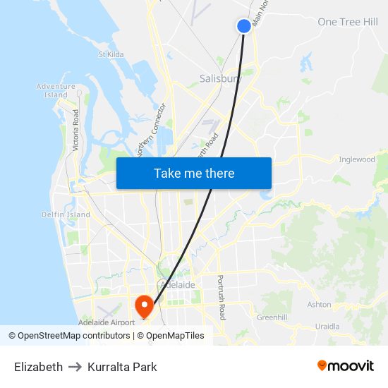 Elizabeth to Kurralta Park map