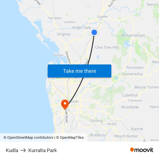 Kudla to Kurralta Park map
