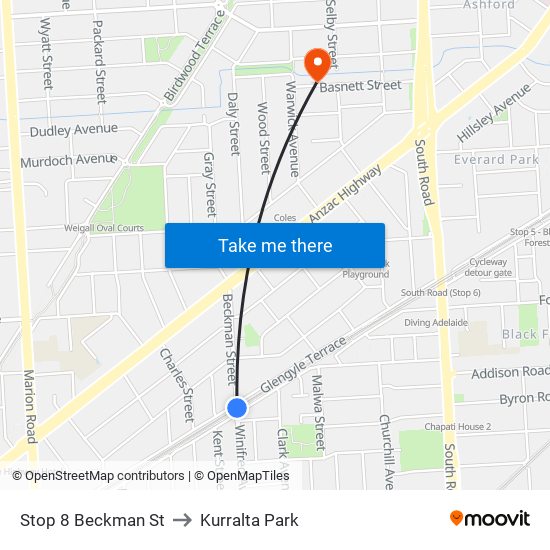 Stop 8 Beckman St to Kurralta Park map