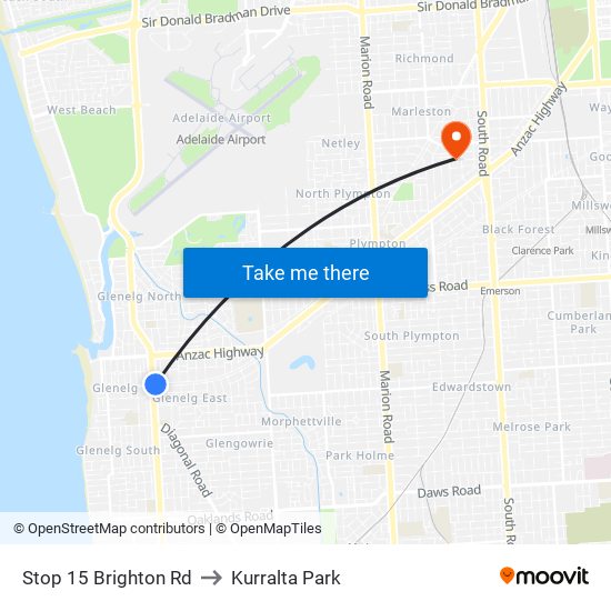 Stop 15 Brighton Rd to Kurralta Park map