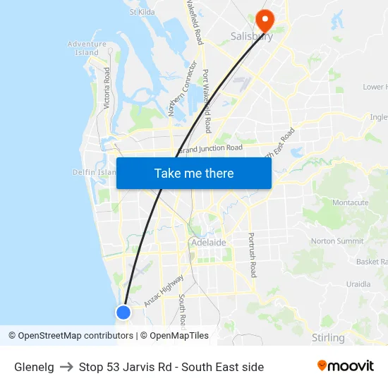 Glenelg to Stop 53 Jarvis Rd - South East side map