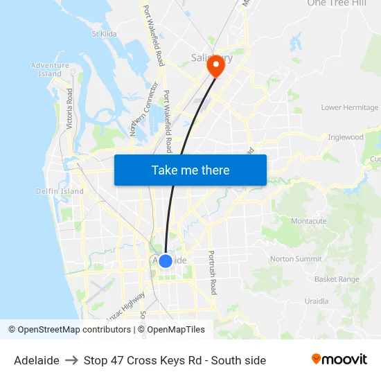 Adelaide to Stop 47 Cross Keys Rd - South side map