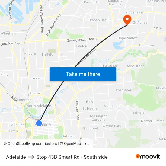 Adelaide to Stop 43B Smart Rd - South side map