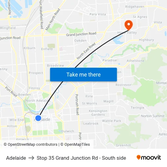 Adelaide to Stop 35 Grand Junction Rd - South side map