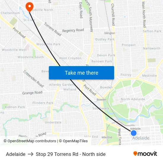 Adelaide to Stop 29 Torrens Rd - North side map