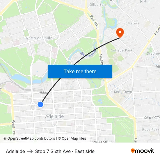 Adelaide to Stop 7 Sixth Ave - East side map