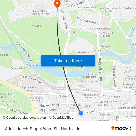 Adelaide to Stop 4 Ward St - North side map