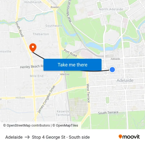 Adelaide to Stop 4 George St - South side map
