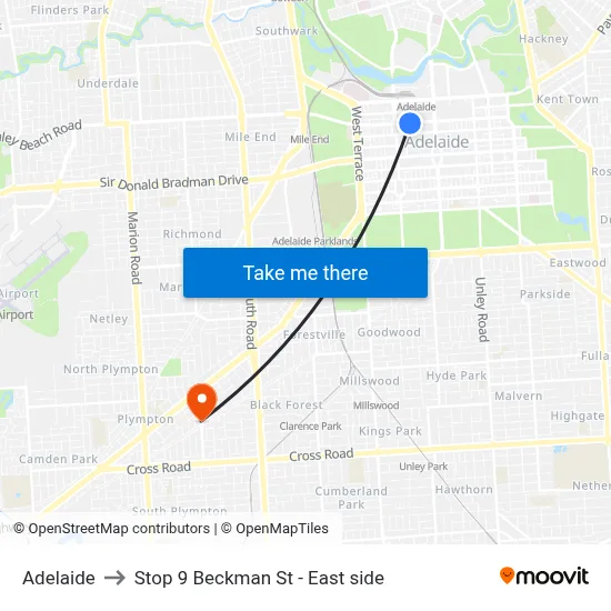 Adelaide to Stop 9 Beckman St - East side map