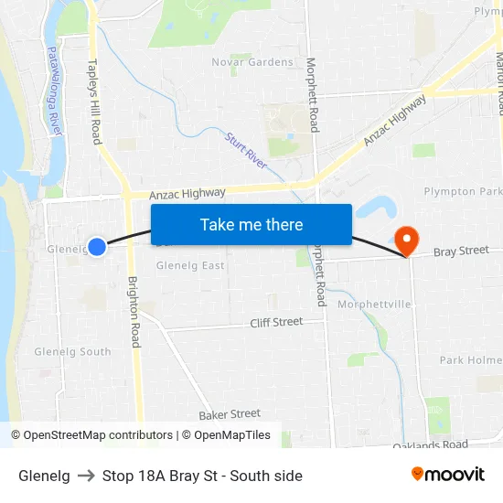 Glenelg to Stop 18A Bray St - South side map