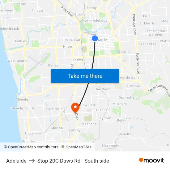 Adelaide to Stop 20C Daws Rd - South side map