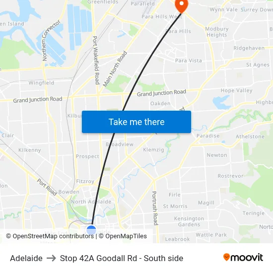 Adelaide to Stop 42A Goodall Rd - South side map