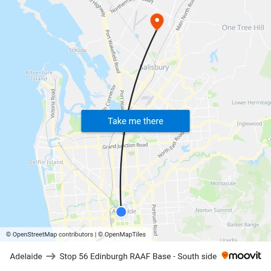 Adelaide to Stop 56 Edinburgh RAAF Base - South side map