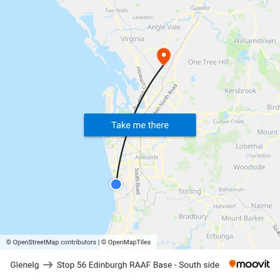 Glenelg to Stop 56 Edinburgh RAAF Base - South side map