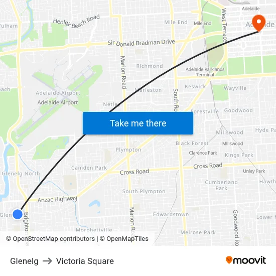 Glenelg to Victoria Square map