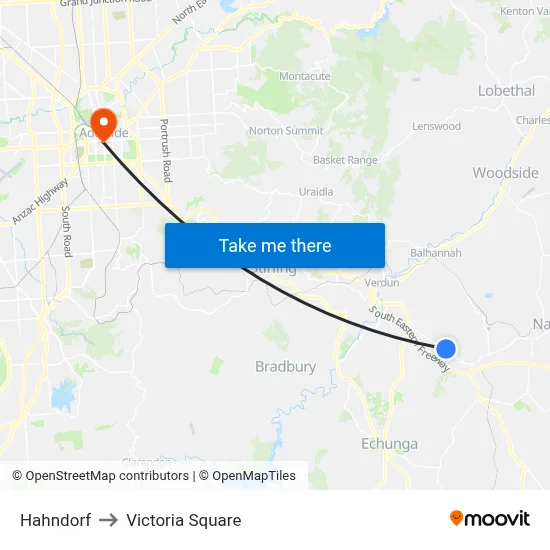 Hahndorf to Victoria Square map