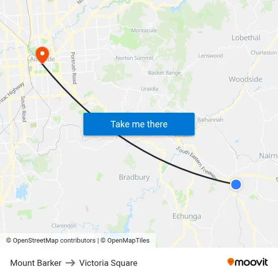 Mount Barker to Victoria Square map