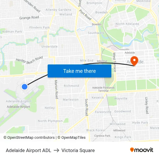 Adelaide Airport ADL to Victoria Square map