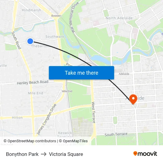Bonython Park to Victoria Square map