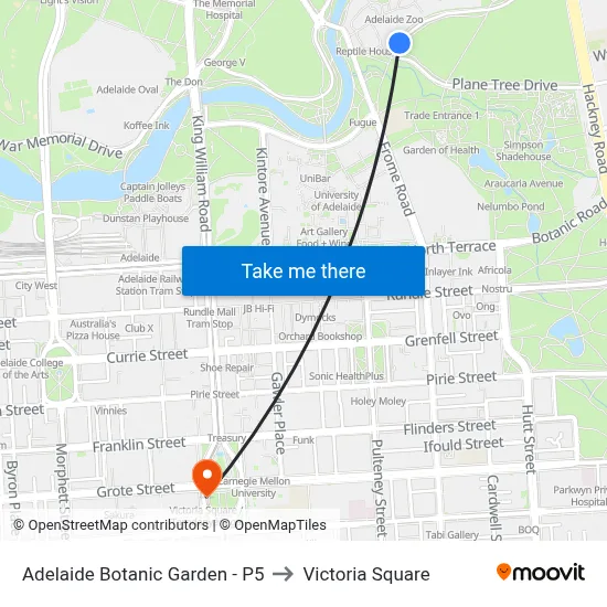Adelaide Botanic Garden - P5 to Victoria Square map