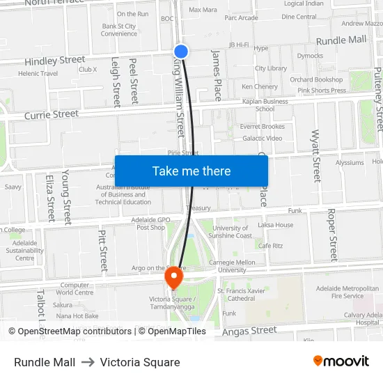 Rundle Mall to Victoria Square map