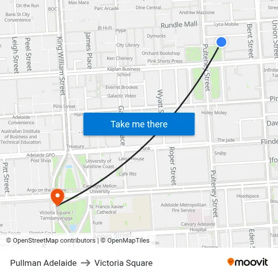 Pullman Adelaide to Victoria Square map